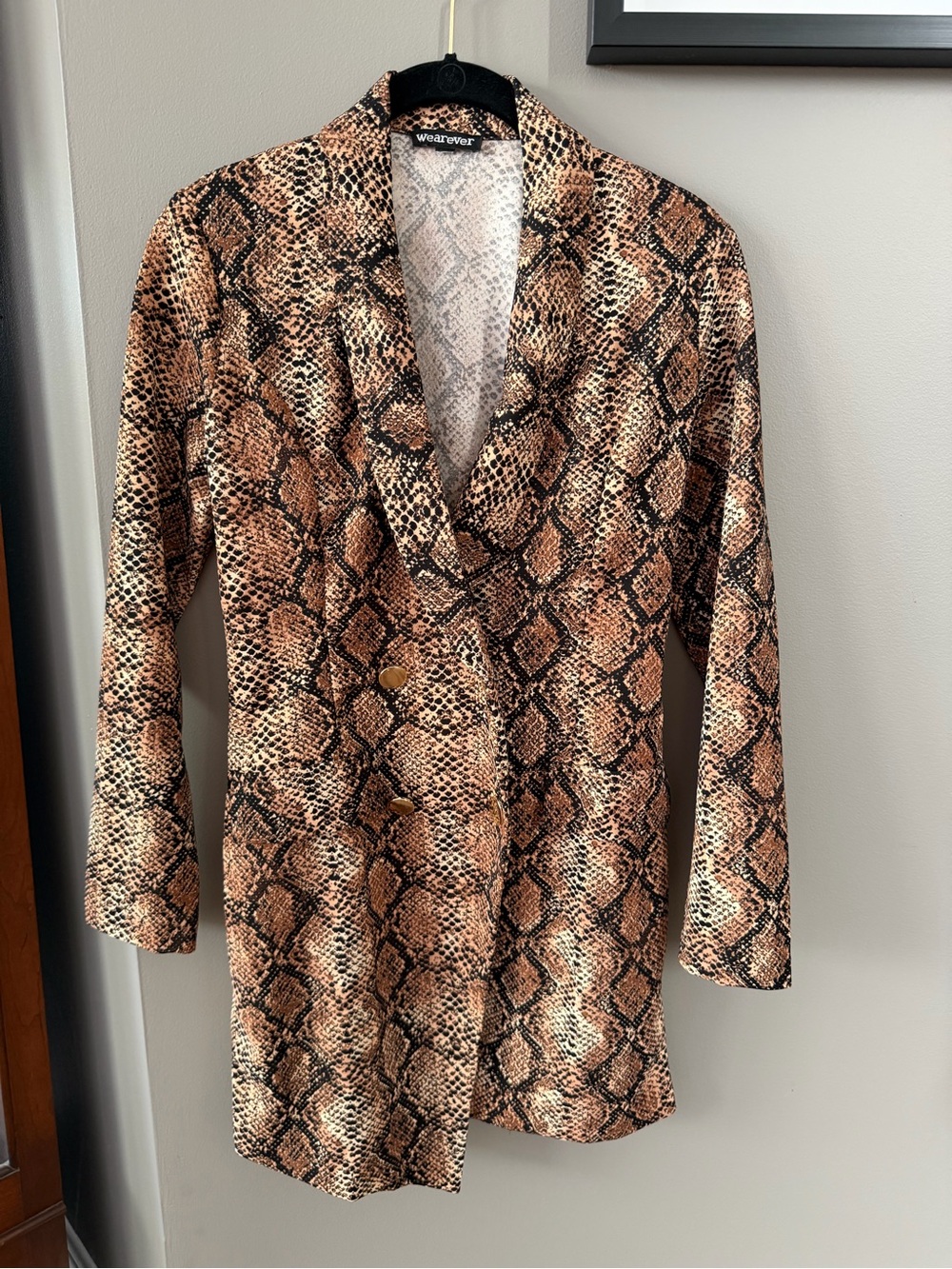 WearEver Brown Snake-Print Double-Breasted Blazer. Small